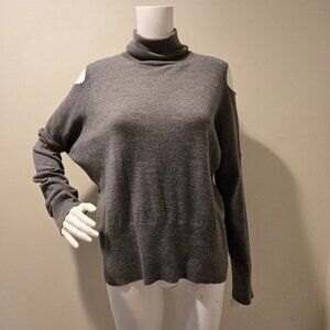 Vince Split Shoulder Merino Wool Turtleneck Sweater Gray M